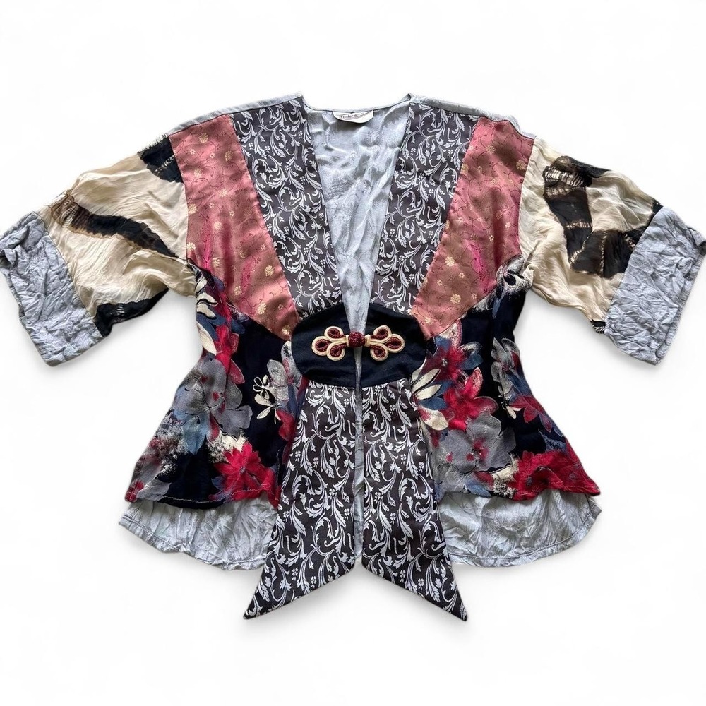 Sterling Styles Women's Patchwork Kimono Jacket Multi-Color One Size Rayon Boho